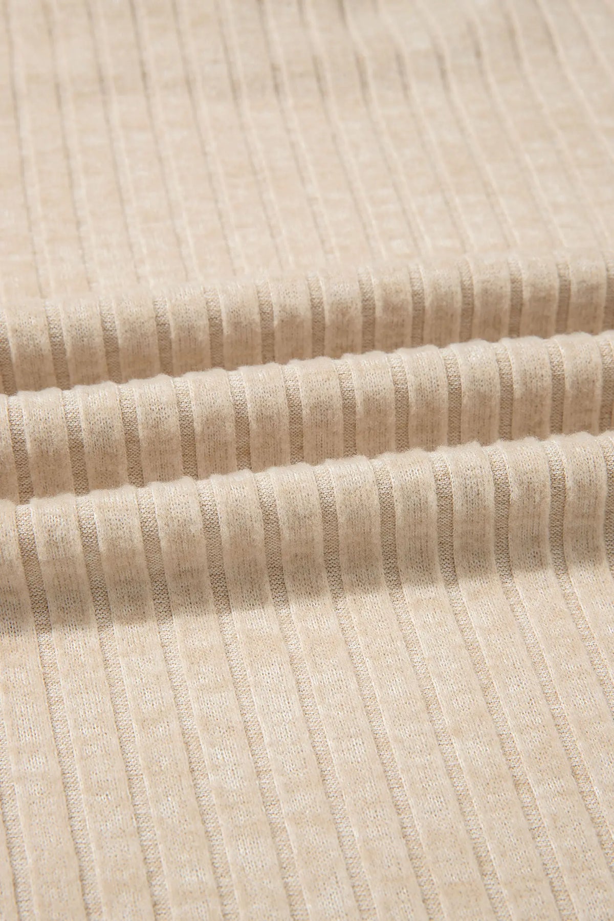 Apricot Solid Colour Ribbed Knit Cowl Neck Long Sleeve Top – Beige