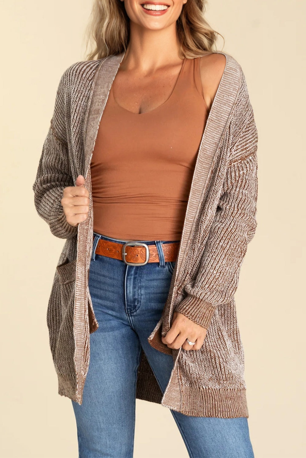 Open Knit Cardigan with Pockets - eAura