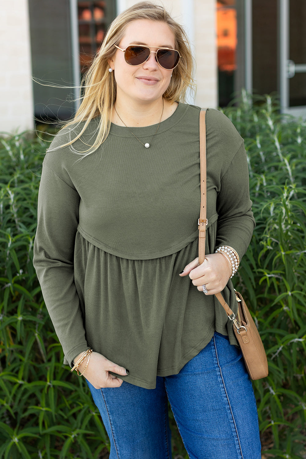 Mist Green Plus Size Thermal Knitted Babydoll Flare Top BB Fashion Outlet