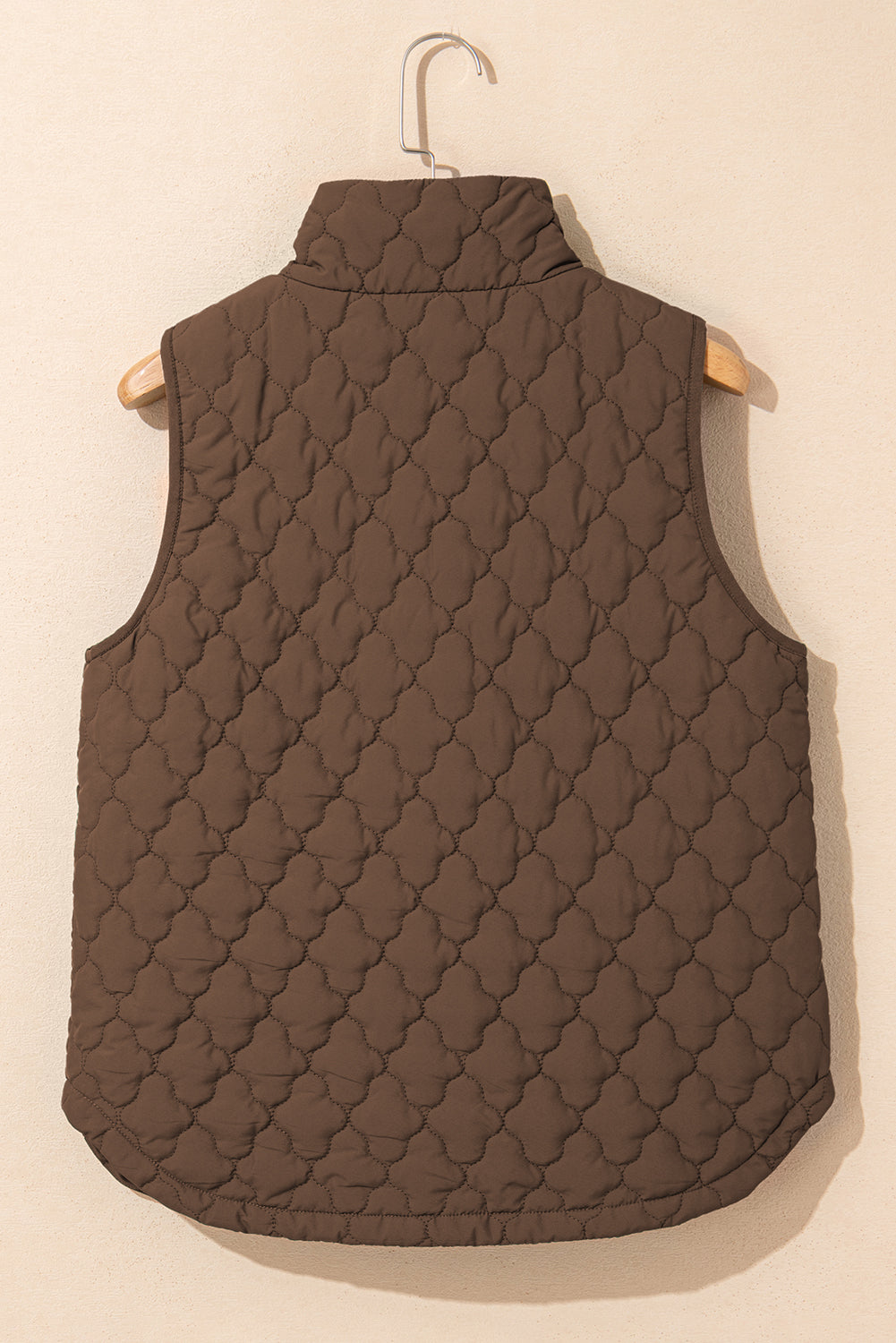 Flower Shape Quilted Snap Button Zip Up Winter Vest Vest - eAura
