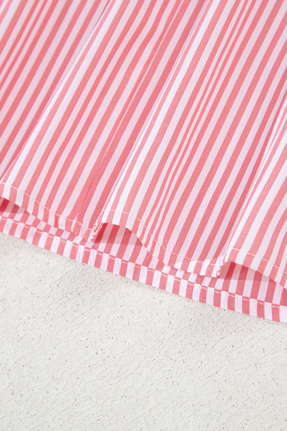 Pink Stripe Notched Neck Frilled Short Puff Sleeve Blouse eAura