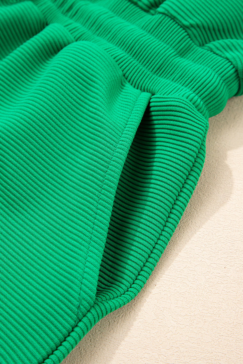 Bright Green Textured Short Sleeve Half Zip Drawstring Waist Romper eAura
