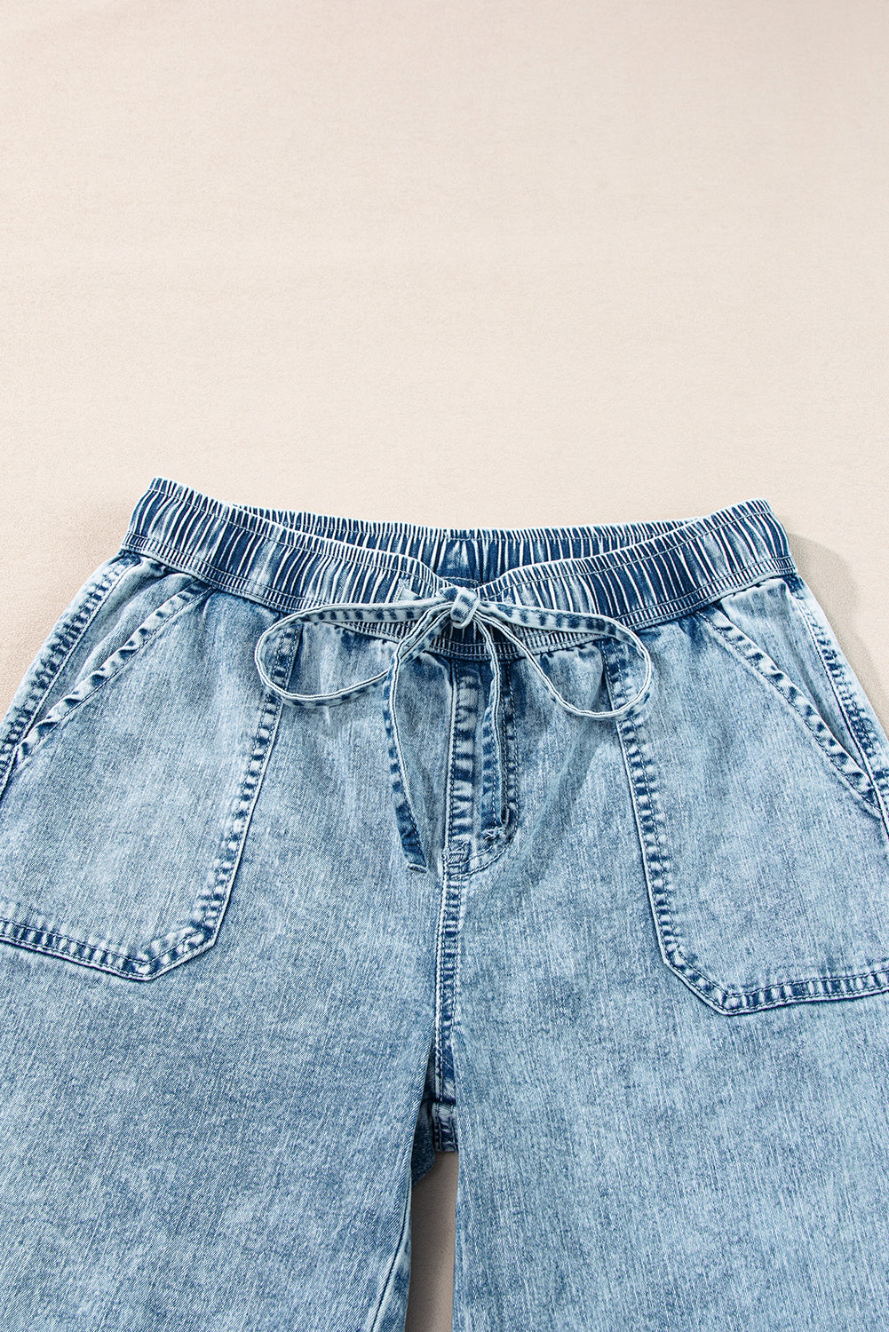 Myosotis Mineral Wash Drawstring Waist Loose Straight Denim Trousers Beagle Boutique Fashion Outlet