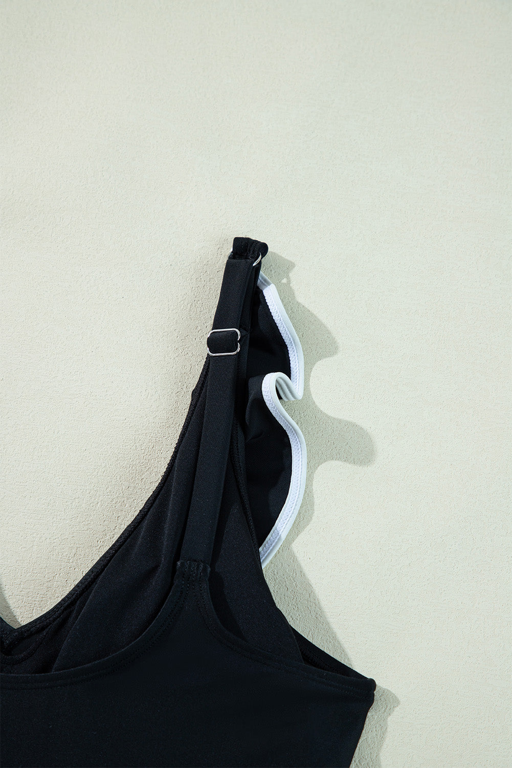 Black Colour Contrast Ruffled Wrap V Neck Swimsuit eAura