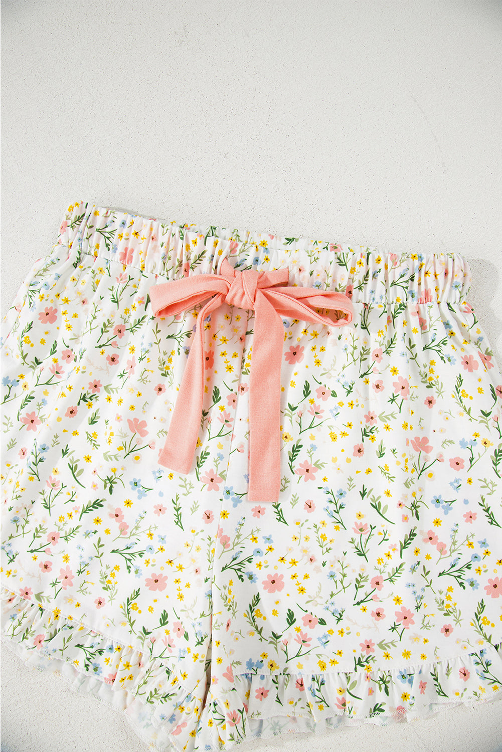 White Floral Print Contrast Pipping Short Pyjamas Set eAura