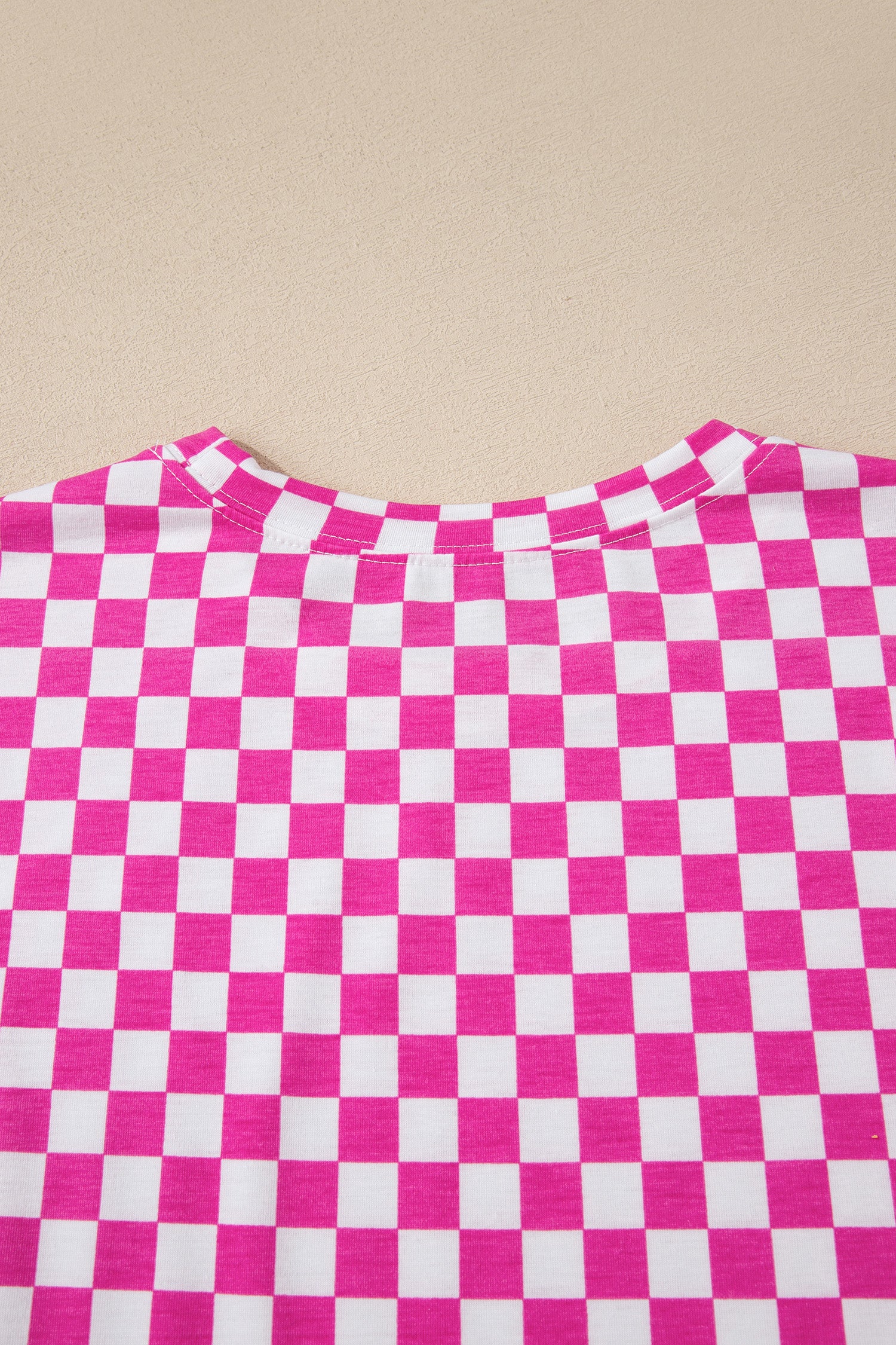 Checkered Print Half Sleeve Tee 2pcs Lounge Pant Set – Rose