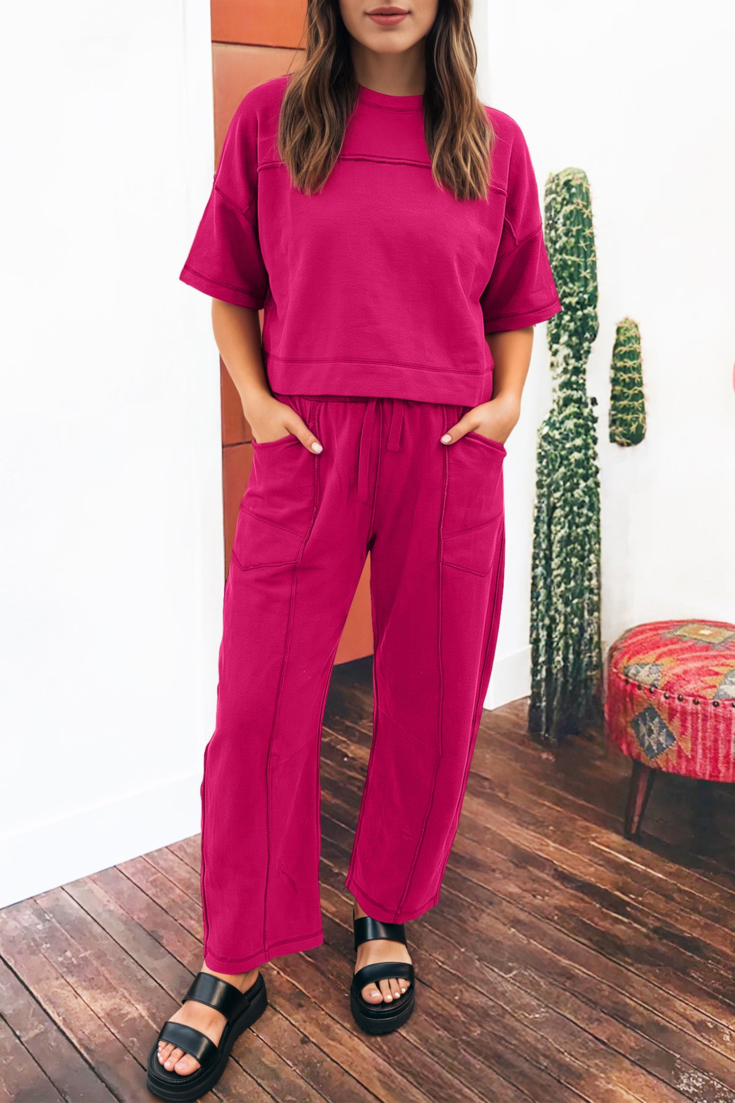 Drop Shoulder Boxy Tee and Barrel Pants Set