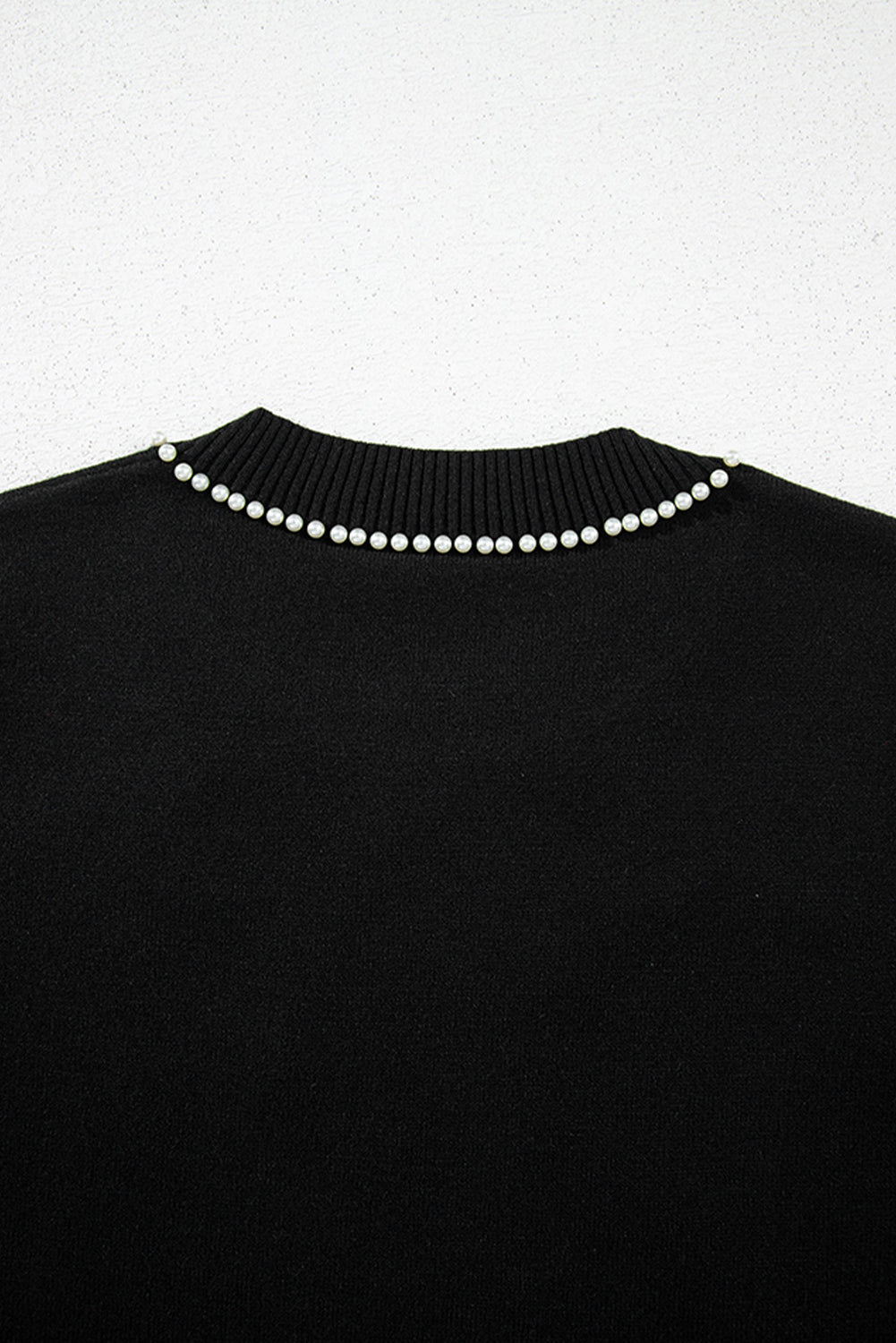 Black Pearl Bow Necklace Embellished Short Sleeve Knitted T Shirt eAura
