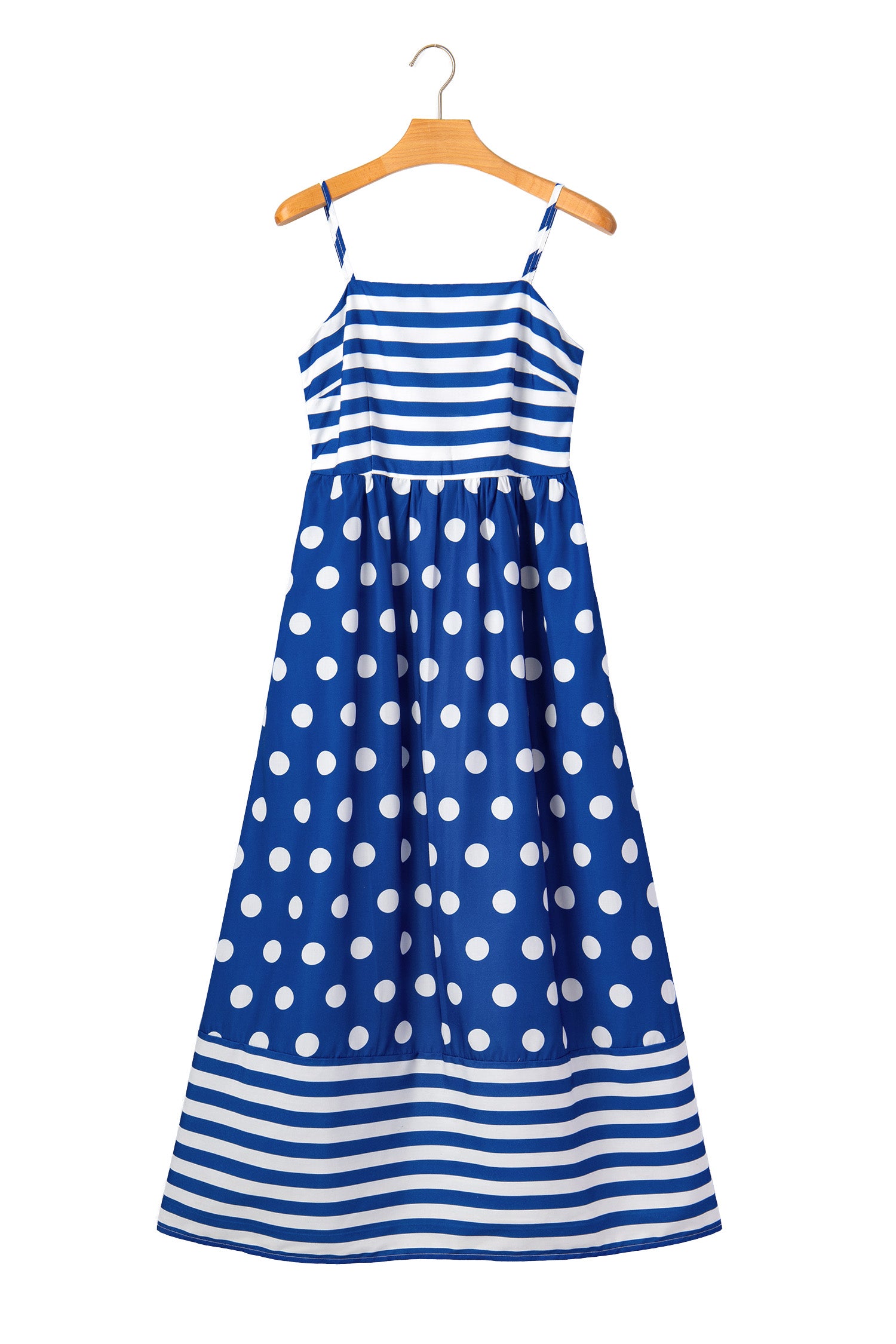 Striped Polka Dot Patchwork Maxi Dress – Blue