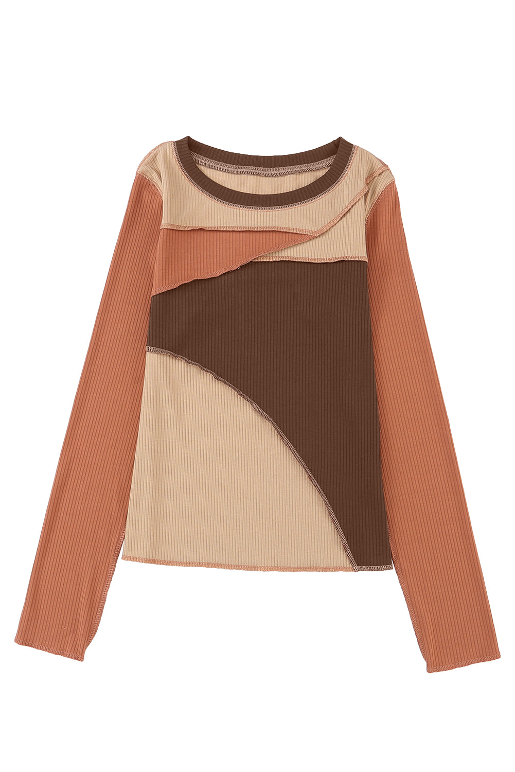 Exposed Seam Colour Block Rib Knit Top eAura