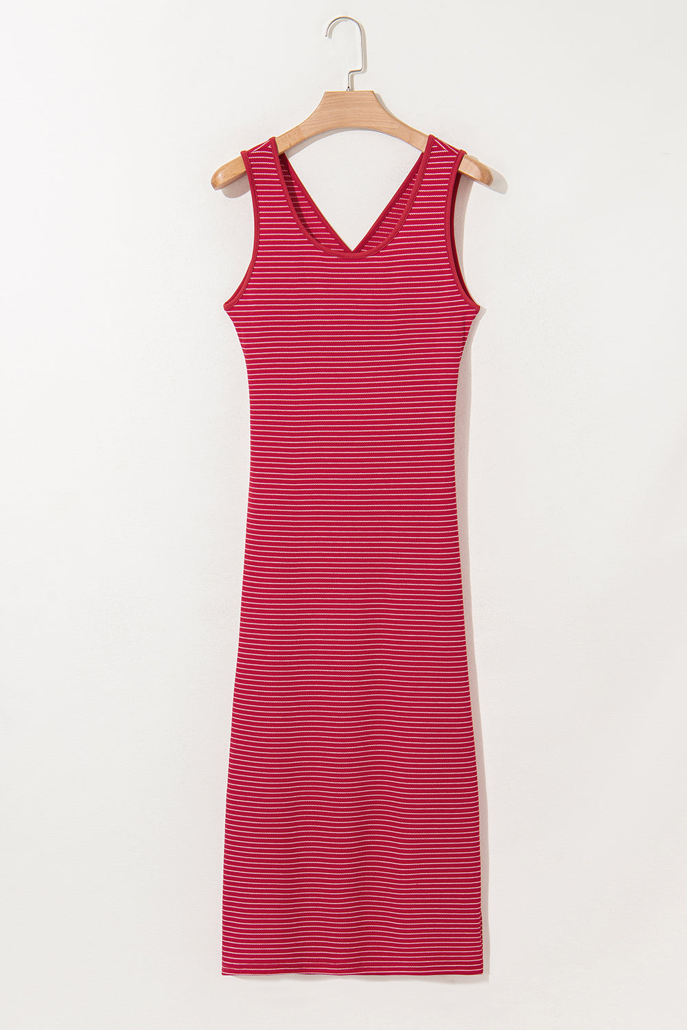 Black Stripe Criss Cross Side Slits Slim Fit Sleeveless Midi Dress eAura