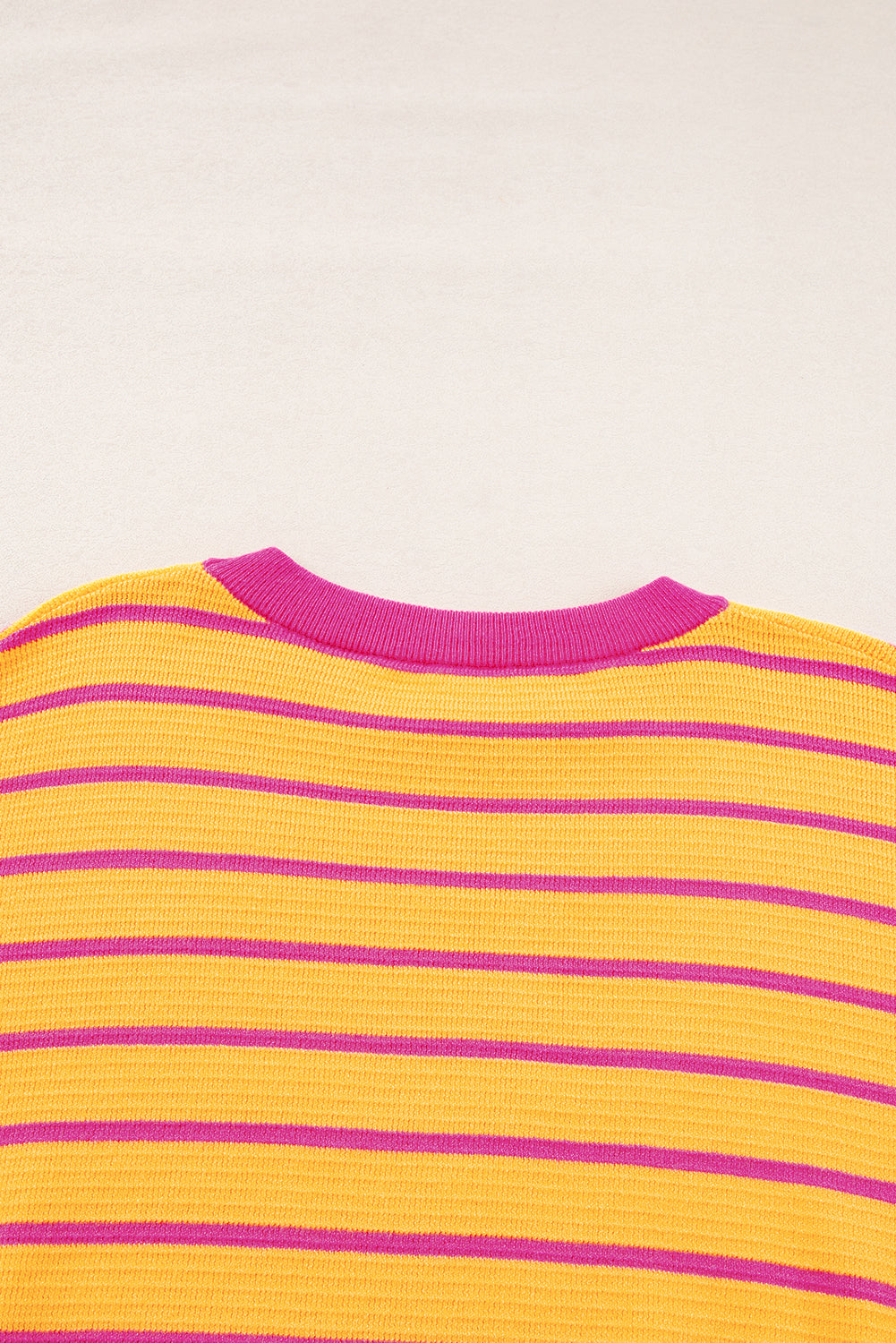 Orange Stripe Trimmed Round Neck Drop Shoulder Loose Sweater eAura
