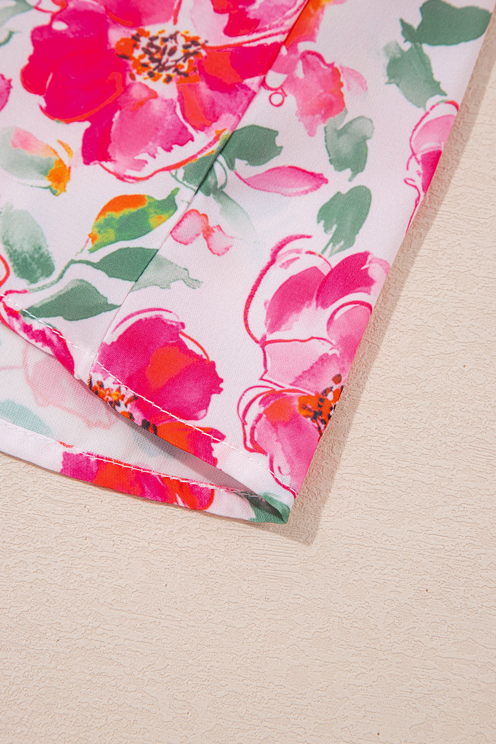 Pink Floral Boxy Fit Ruffled Short Sleeve V Neck Blouse eAura