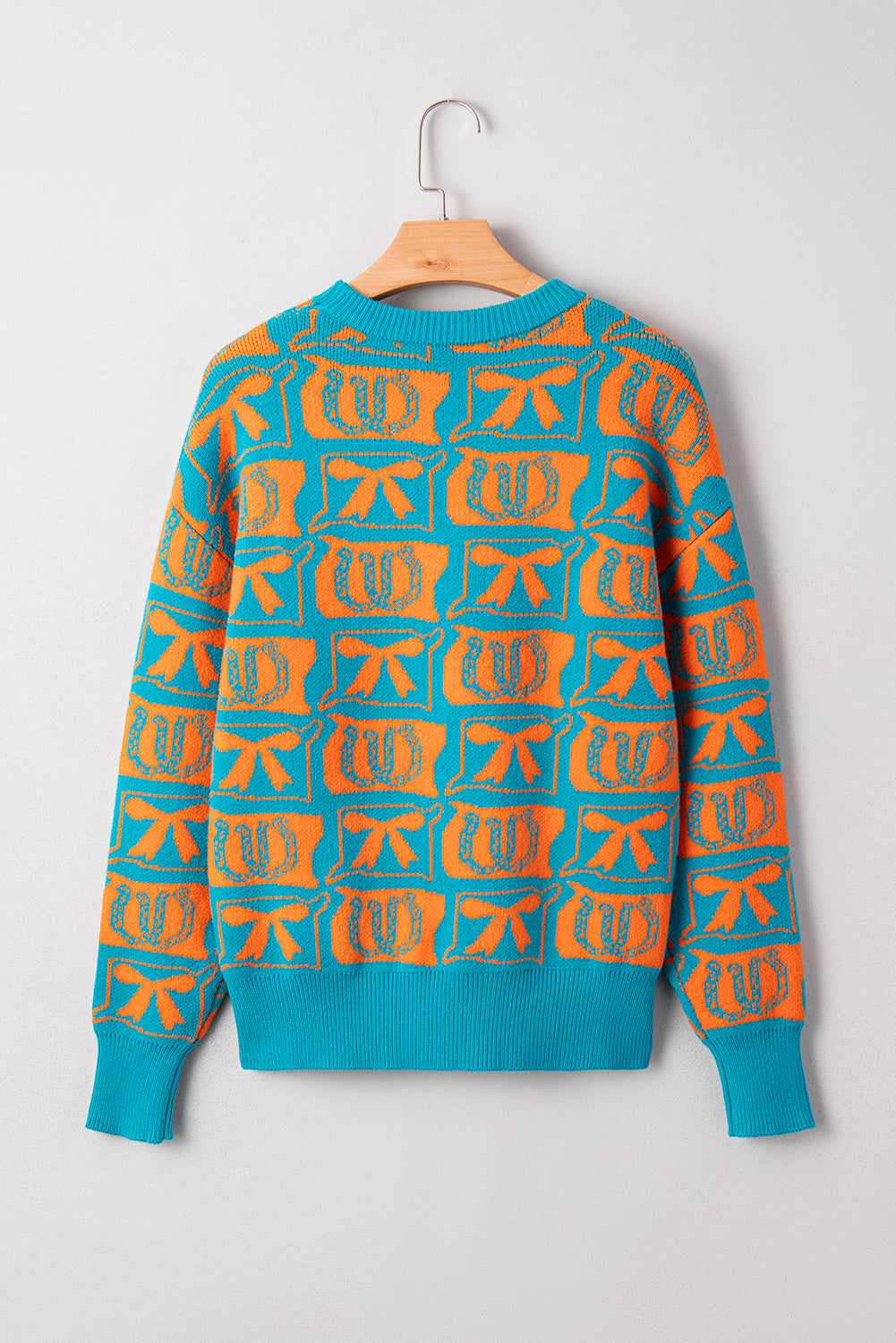 Bows & Horseshoes Pattern Western Fashion Print Sweater eAura
