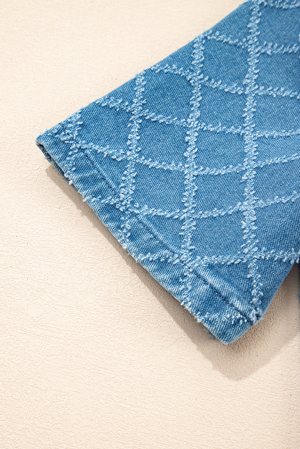 Dusk Blue Checkered Textured Short Sleeve Patched Pocket Denim Shirt eAura