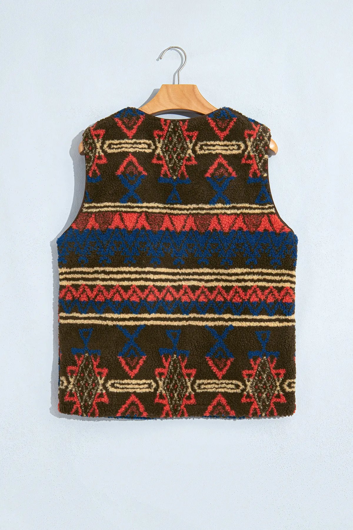 Western Print Faux Fur Metal Zipper Insert Pockets Sleeveless Vest – Multicolour