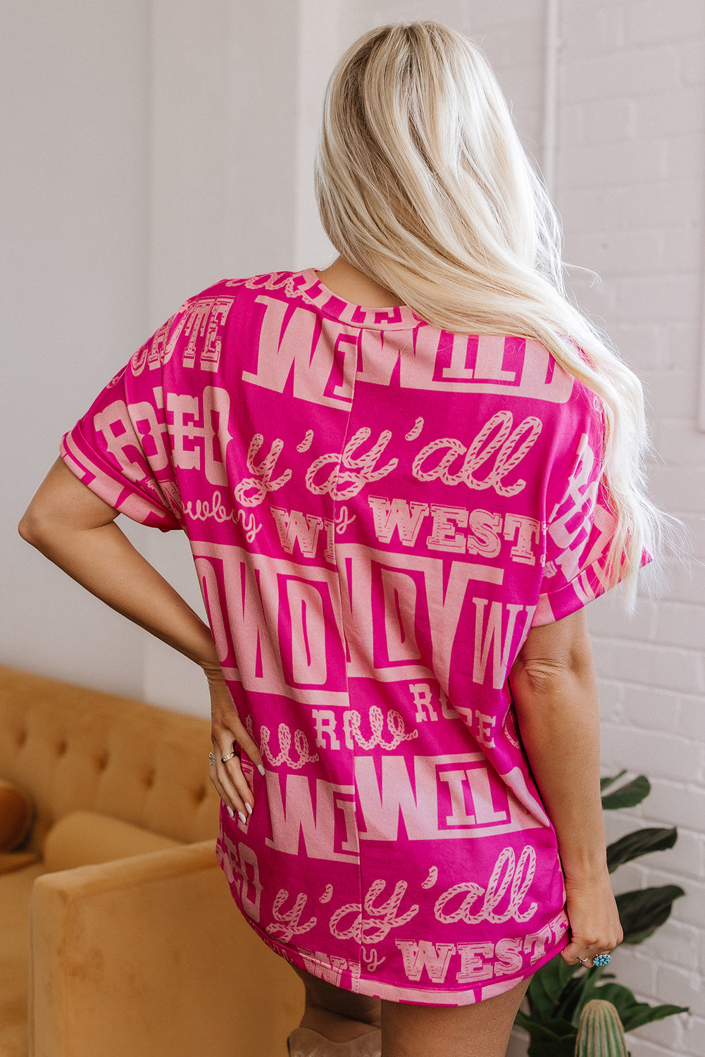 Rose Howdy Cowboy Letter Printed Western Fashion Tee eAura