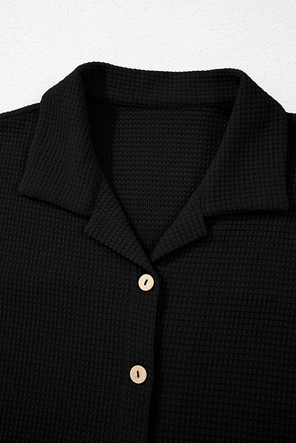 Black Solid Colour Textured Buttoned Shirt and Casual Trousers Set eAura