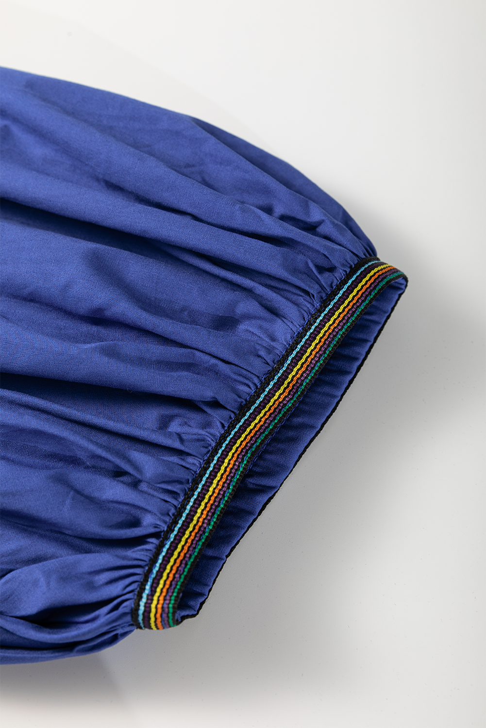 Bluing Colorful Striped Trim Puff Sleeve Pleated Mini Dress BB Fashion Outlet