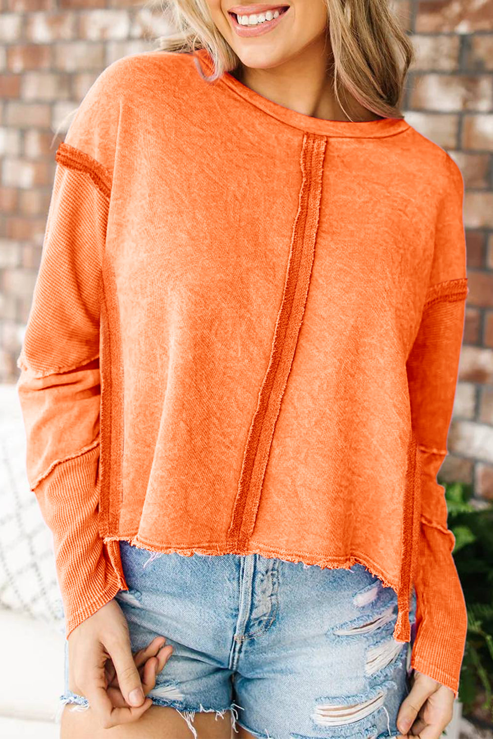 Exposed Seamed High Low Raw Edge Sweatshirt eAura