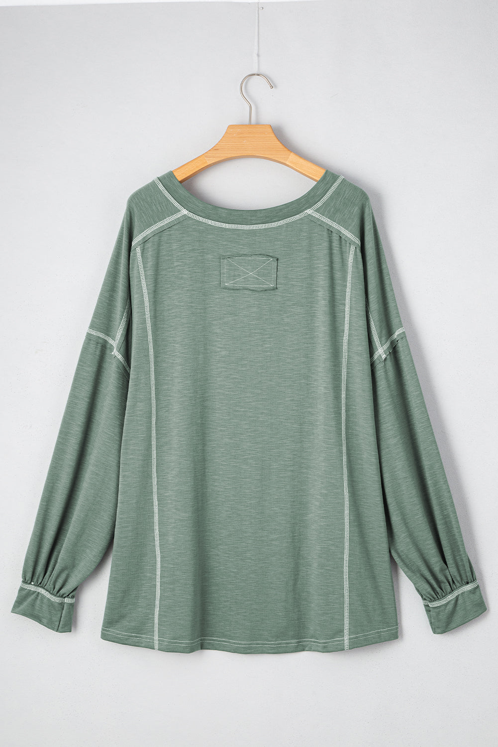 Seagrass Plus Size Exposed Seam Drop Shoulder Henley Top BB Fashion Outlet