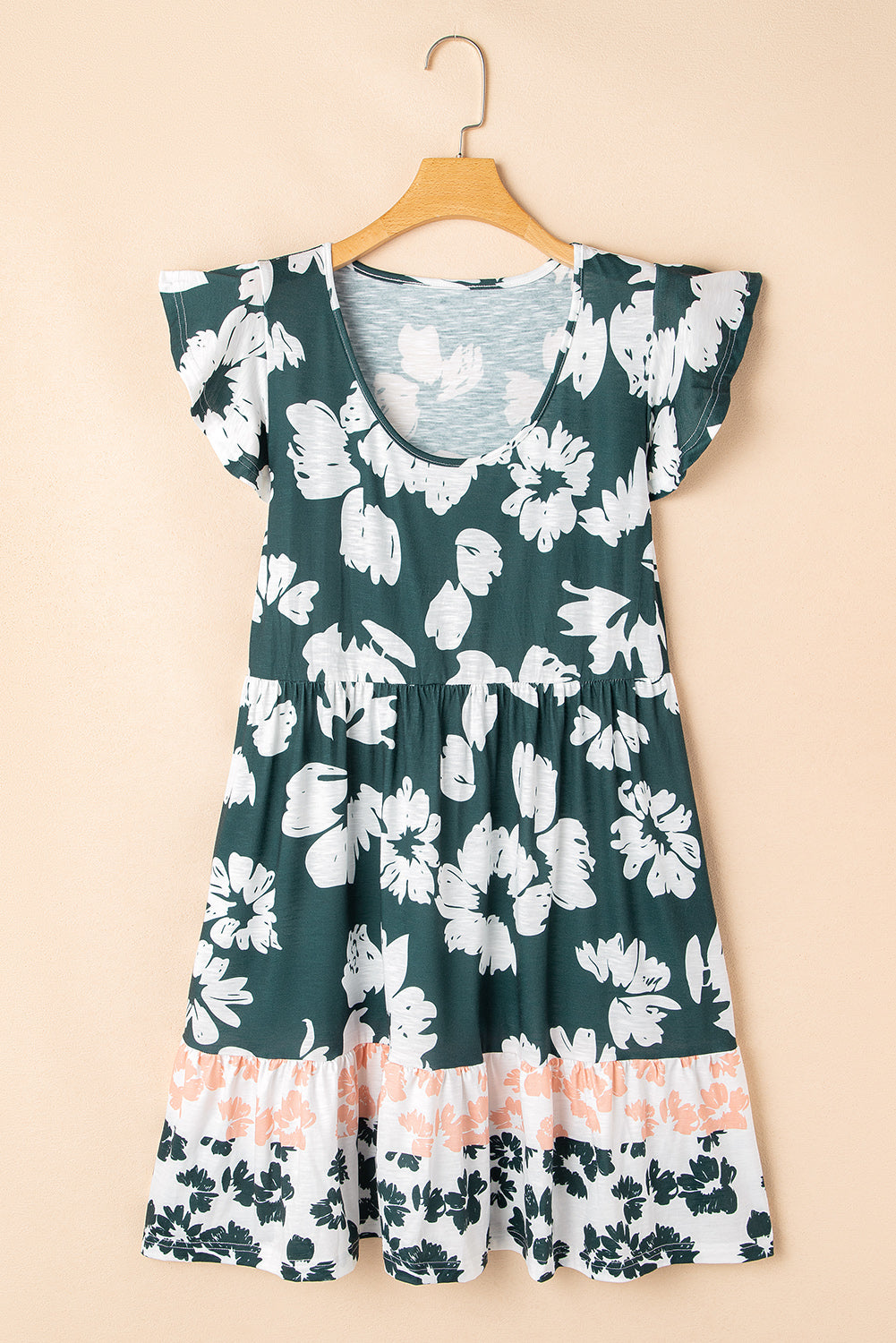 Floral Print Ruffle Sleeve Empire Waist Mini Dress eAura