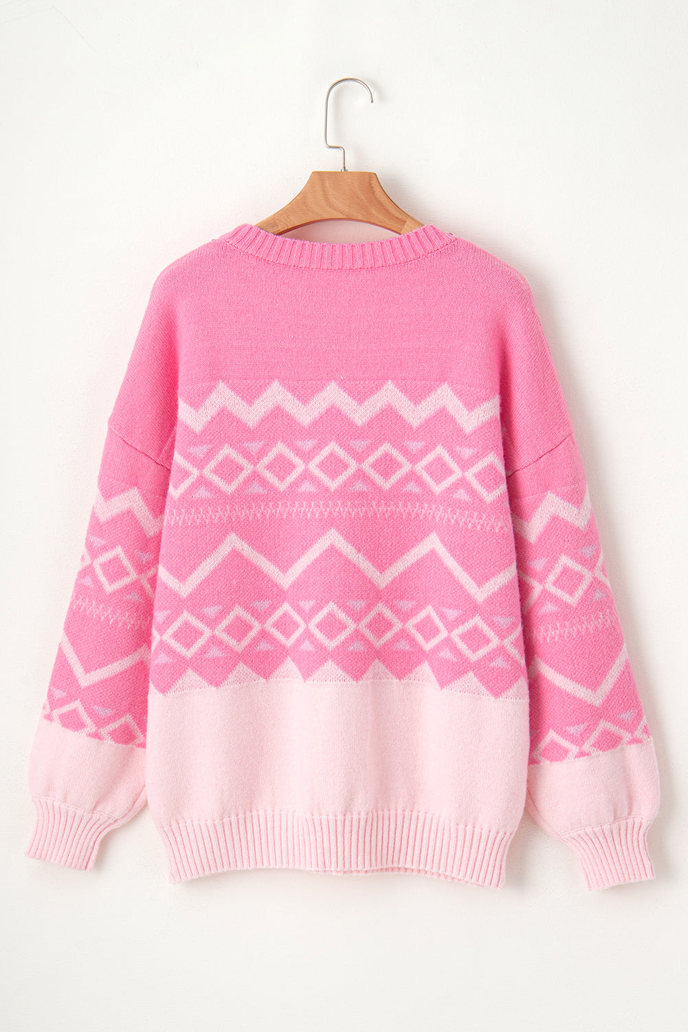 Pink Western Aztec Geometric Drop Shoulder Sweater eAura
