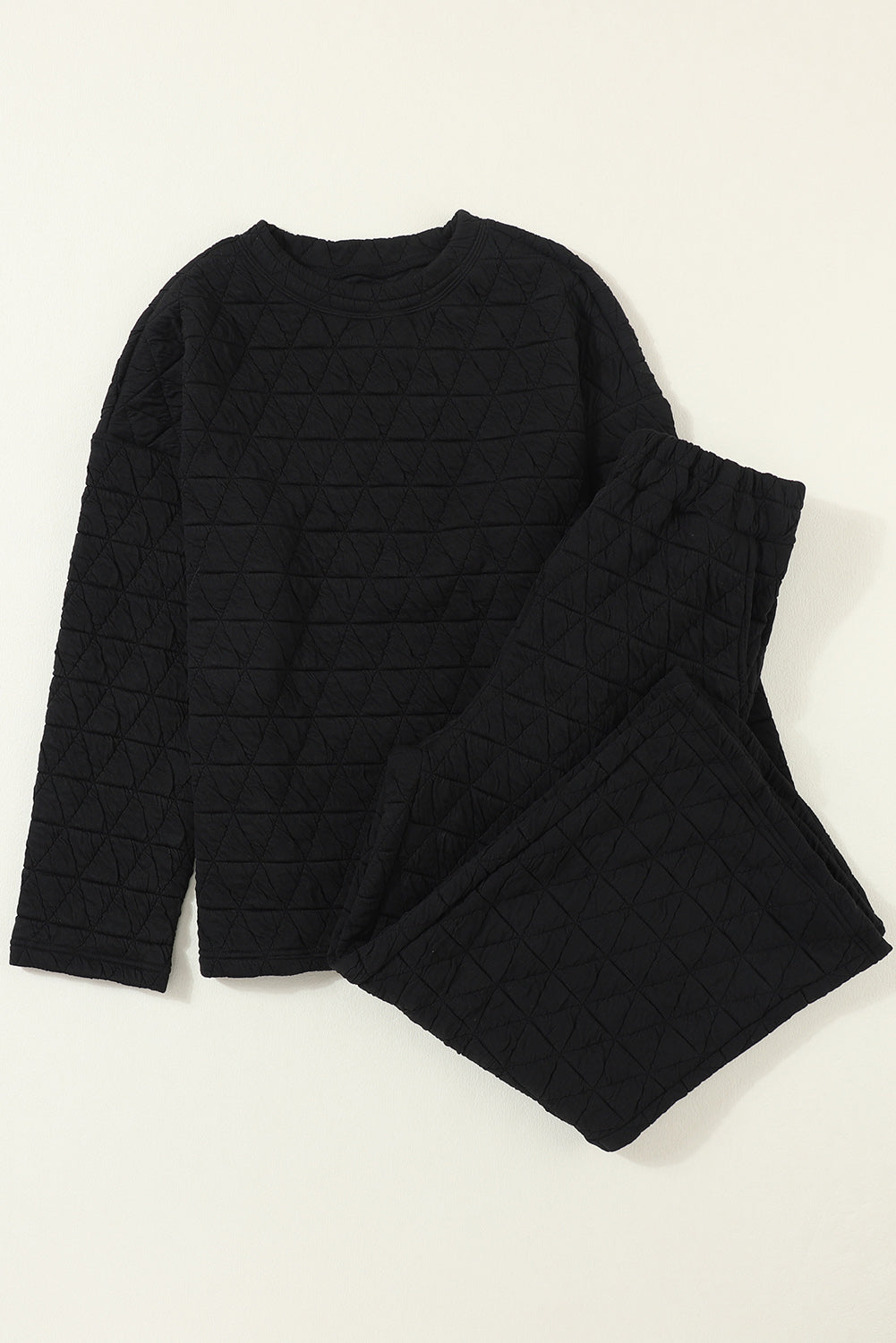 Dark Grey Solid Quilted Pullover and Trousers Outfit eAura