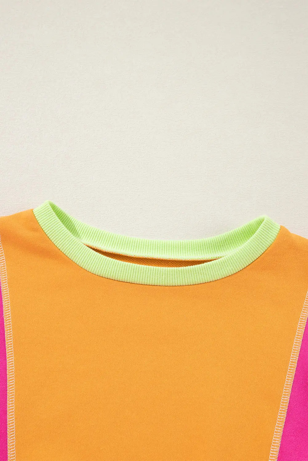 Grapefruit Orange Colourblock Patchwork Exposed Stitching Oversize Top - Sweaters & Cardigans/Sweaters