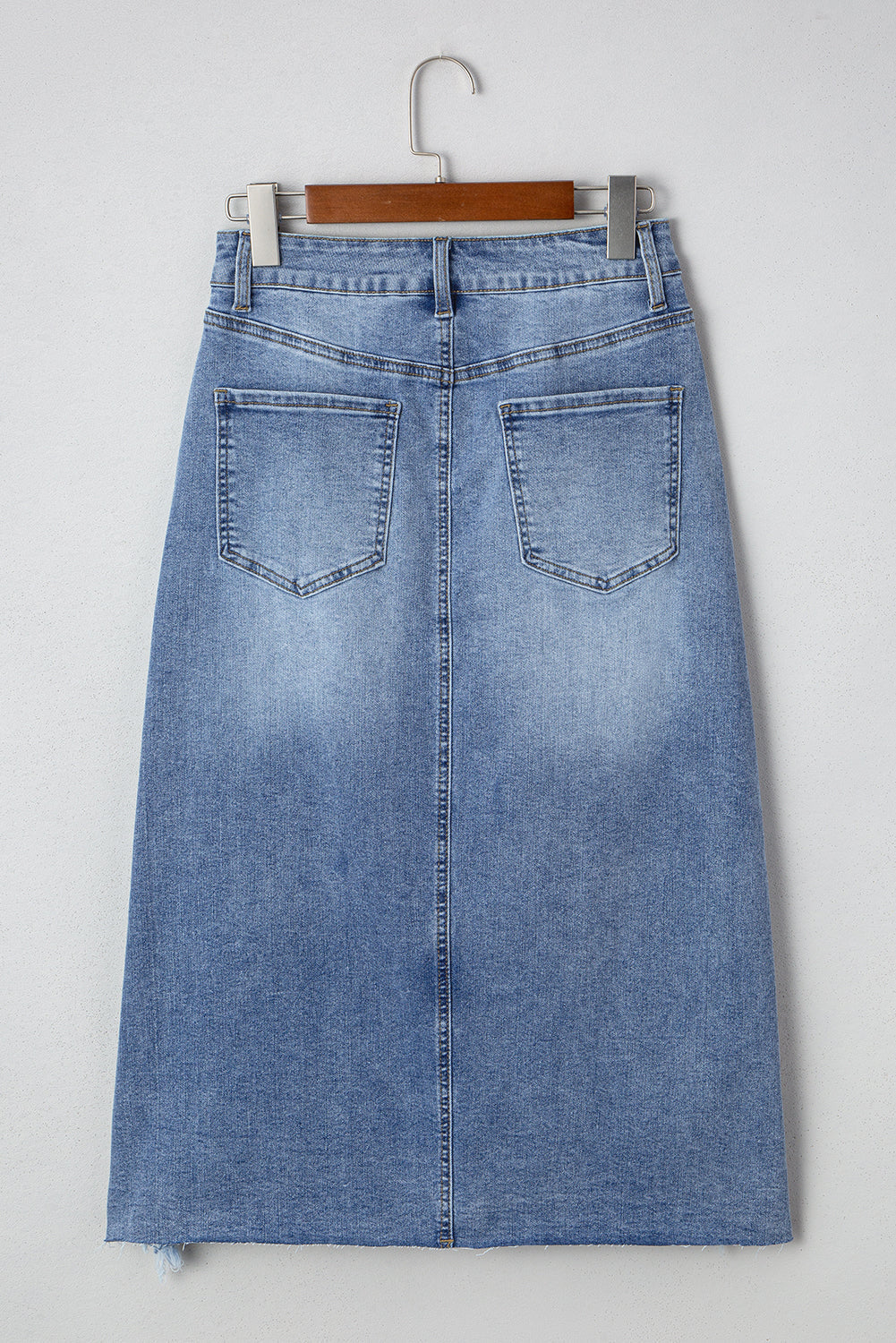 Irregular Distressed Bottom Denim Midi Skirt - eAura