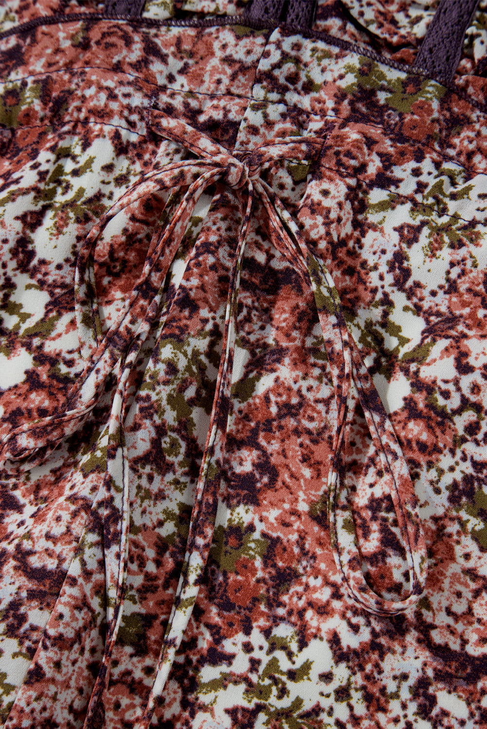 Brown Floral Print Split Front Tiered Frilled V Neck Midi Dress eAura