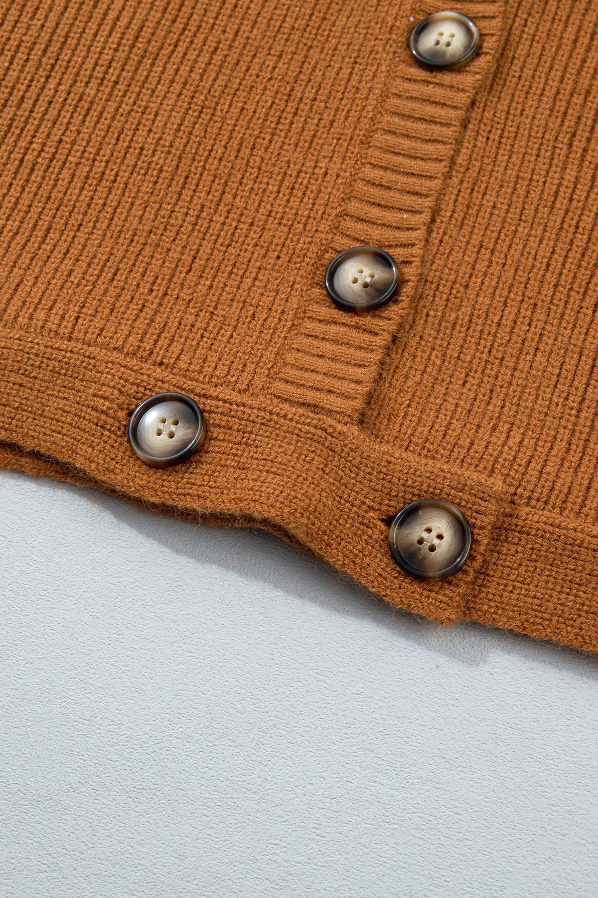 Ribbed Knit Collar Button Front Long Sleeve Cardigan – Mustard