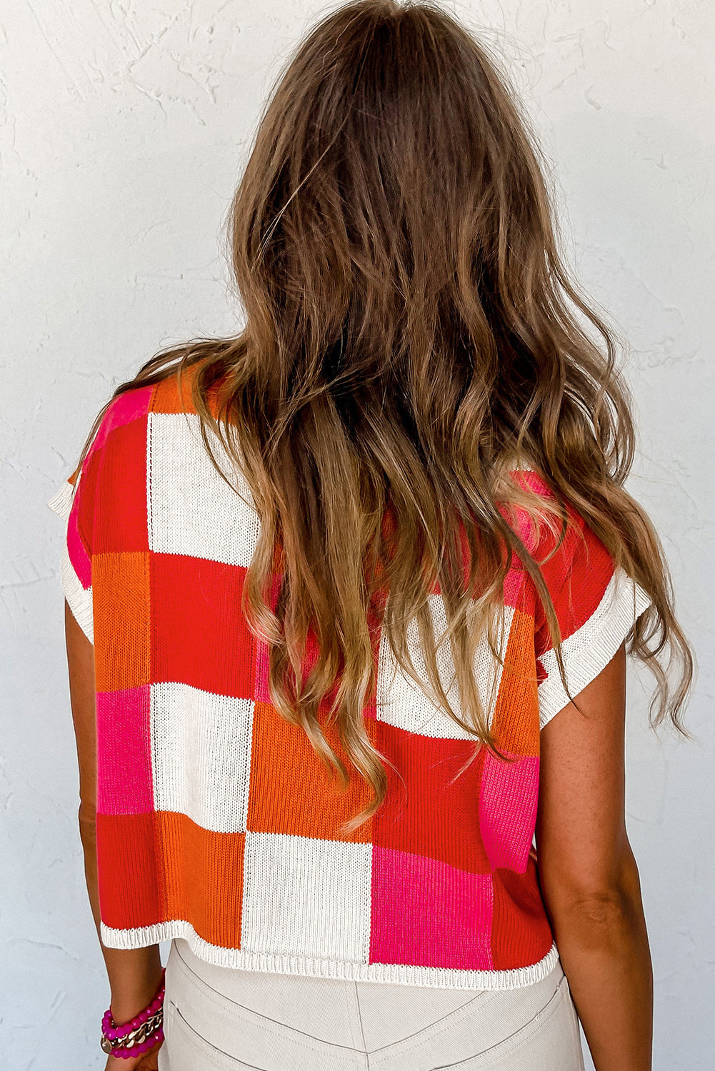Grapefruit Orange Colour Block Cap Sleeve Sweater eAura