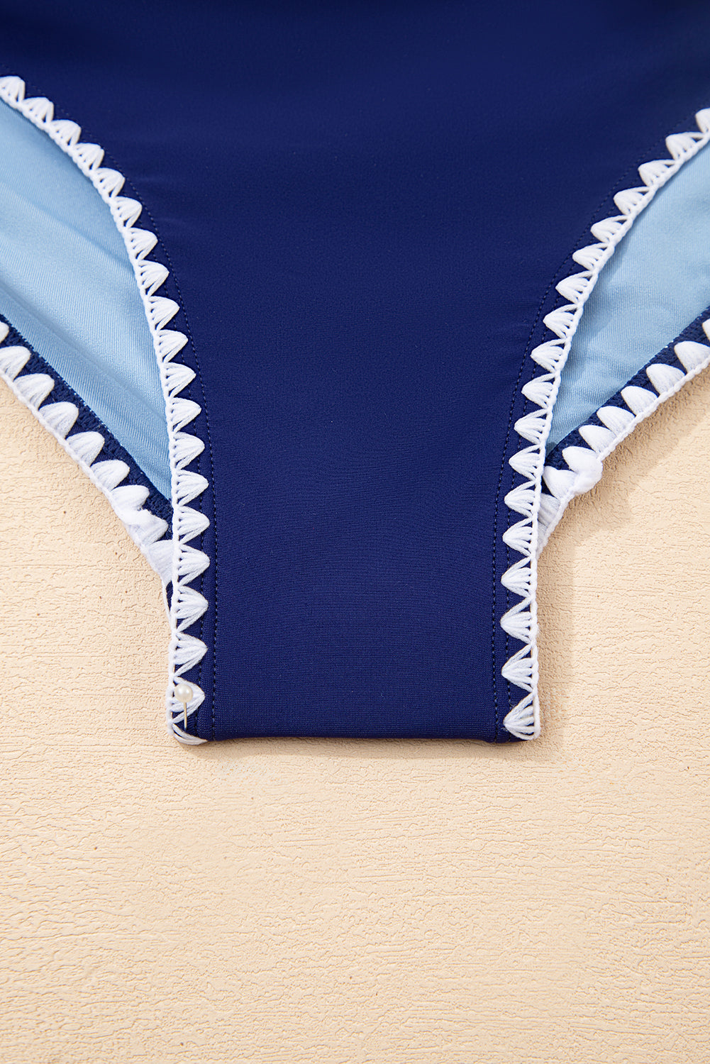 Beau Blue Ric Rac Trim Contrasted Patchwork Cutout One Piece Swimsuit - eAura