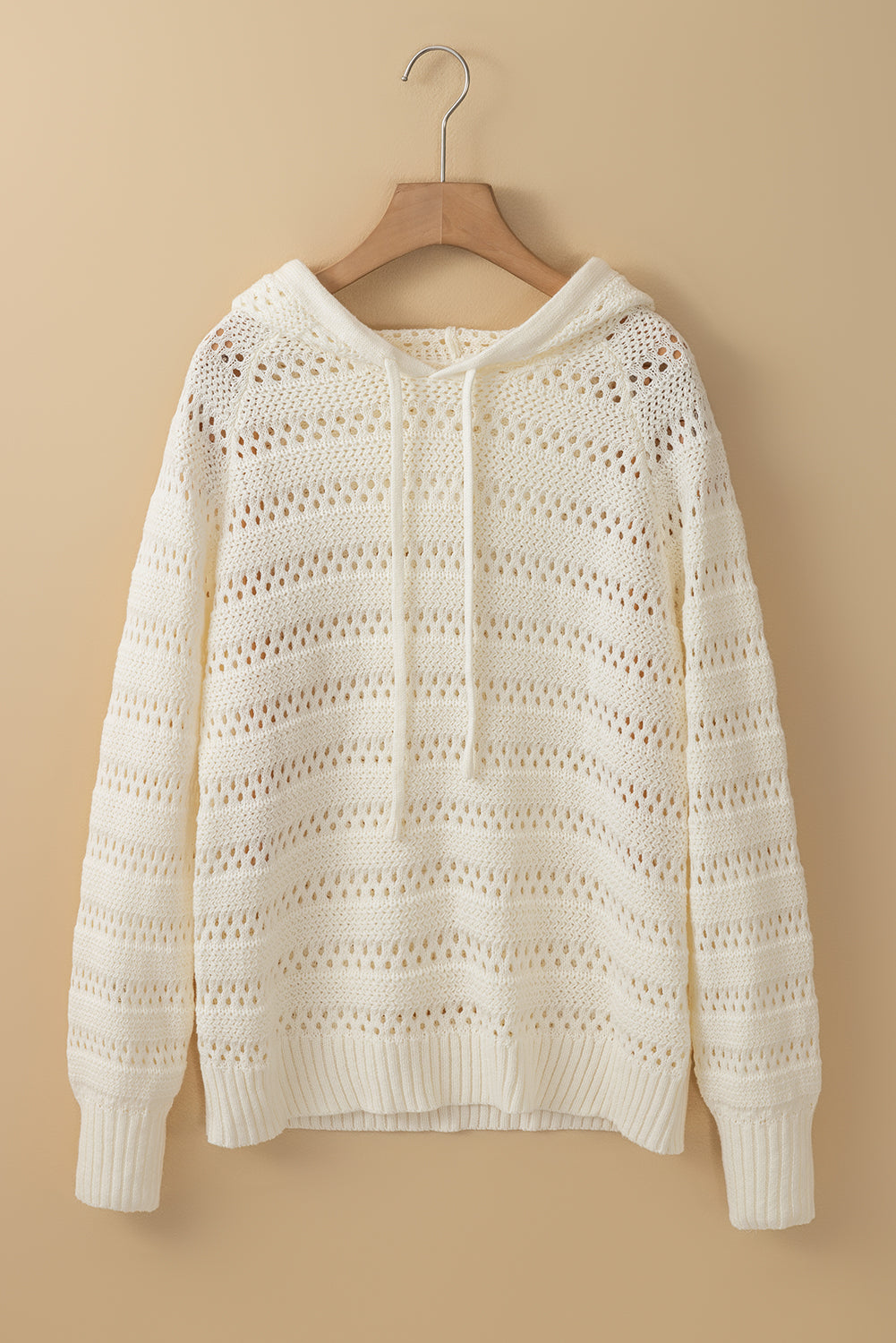 Peach Blossom Pointelle Knit Raglan Sleeve Hooded Sweater eAura