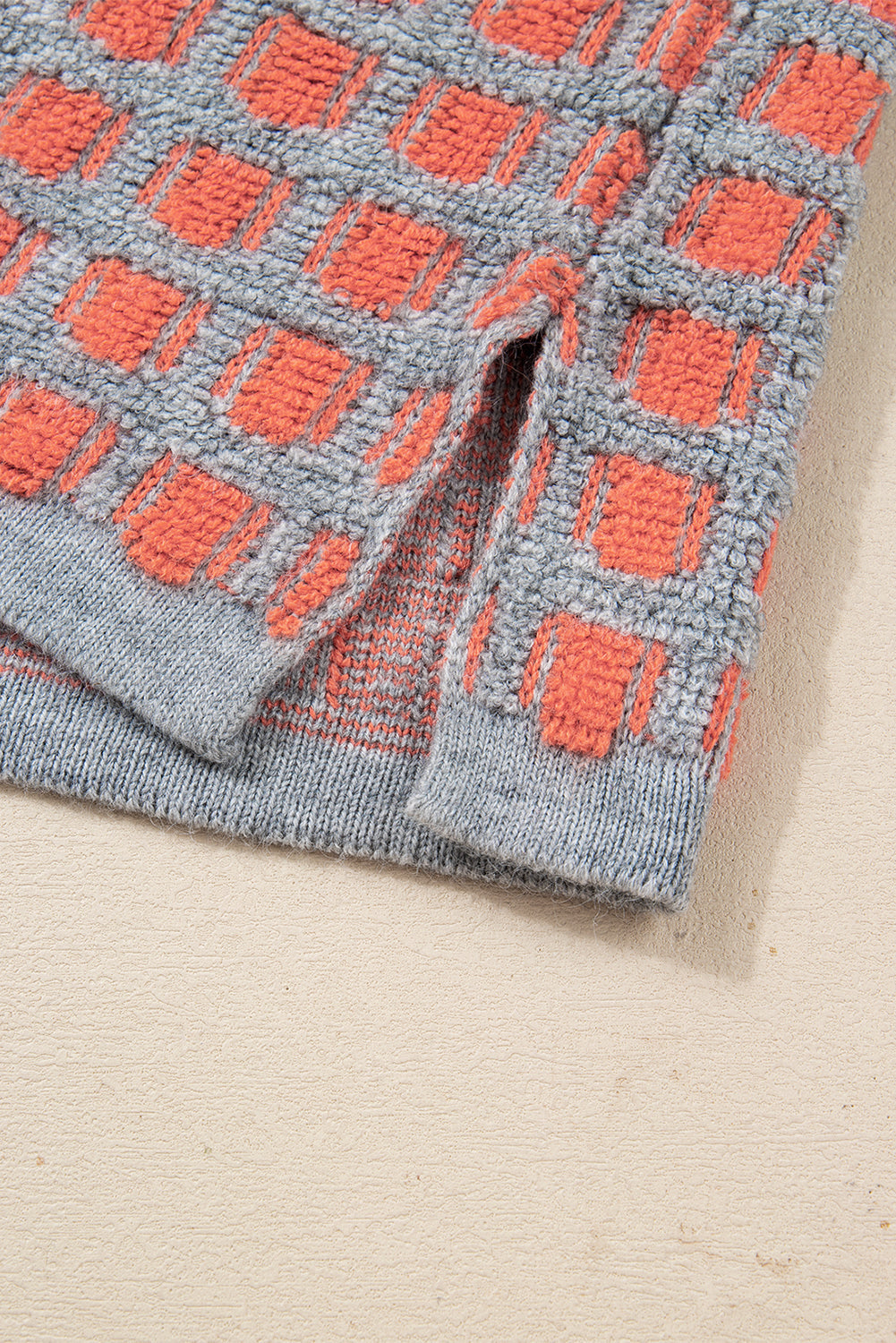 Pink Checkered Oversized Side Slit Sweater - eAura