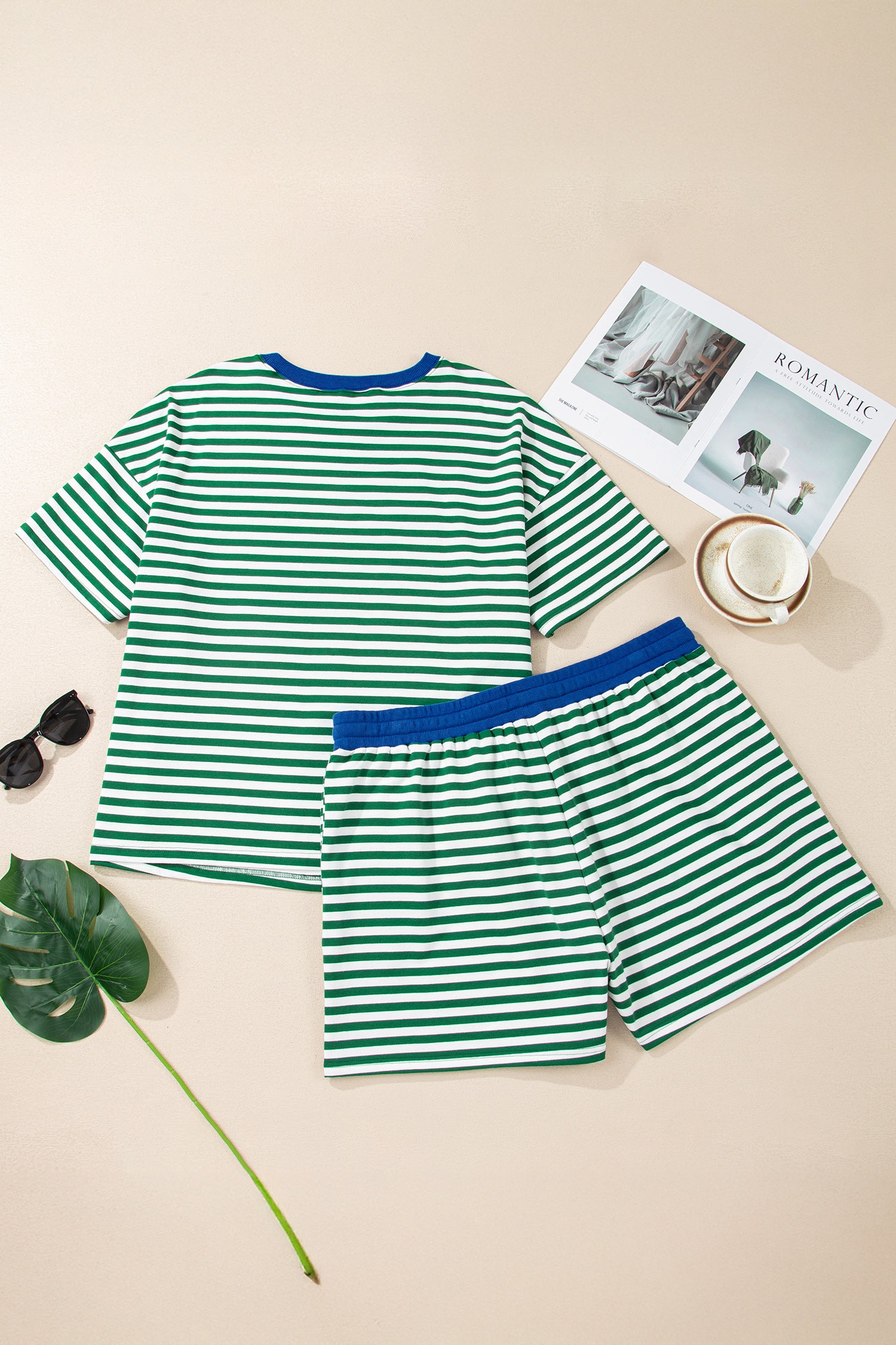 Stripe Boxy Tee Drawstring Elastic Waist Plus Size Short Co-ord Set