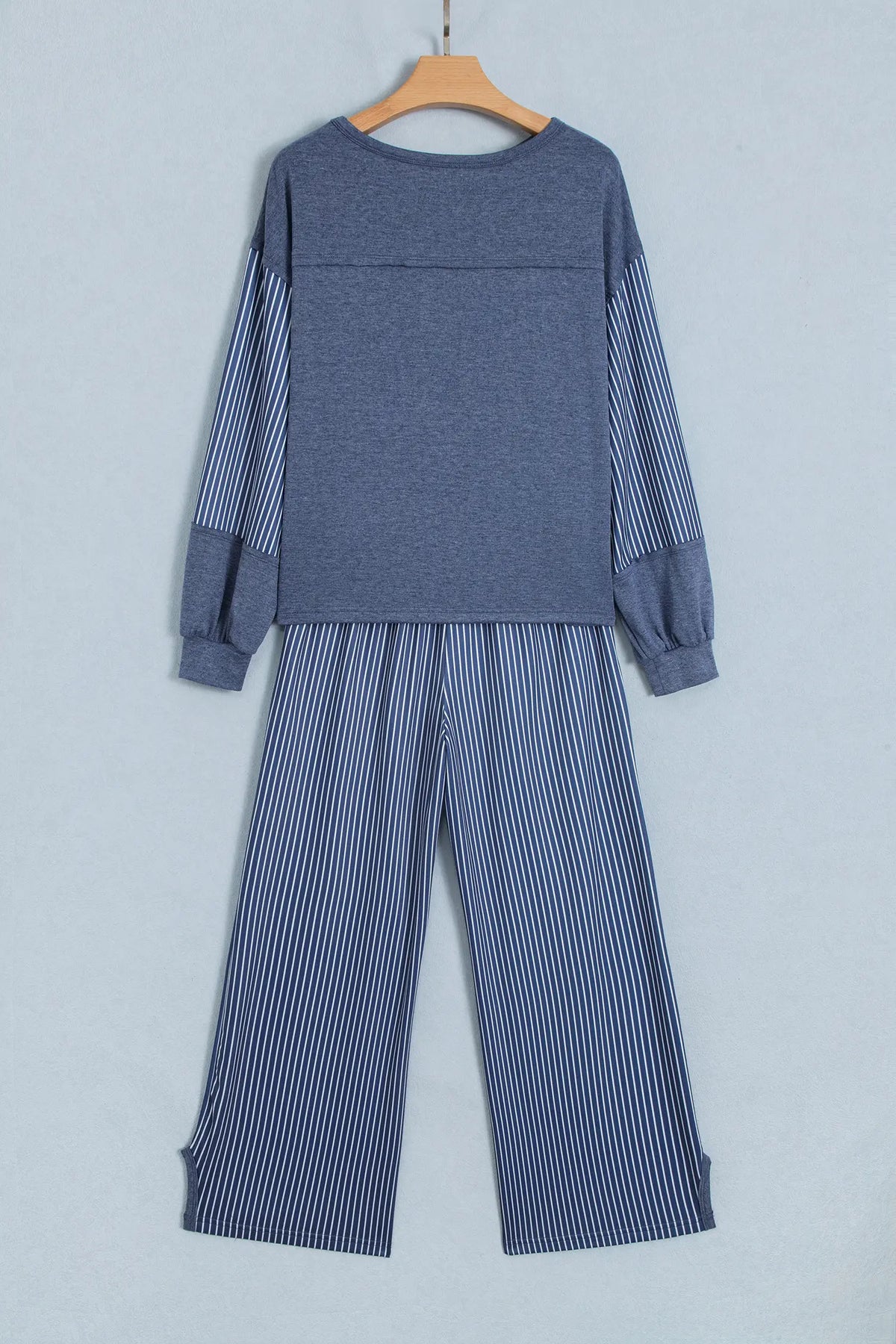 Raw Seam Patchwork Long Sleeve Top Pocket Casual Pants 2pcs Set – Real Teal
