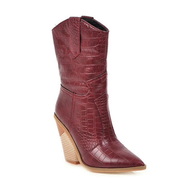 Pointed Thick Heel White Boots Women's Western Cowboy Boots BB Fashion Outlet