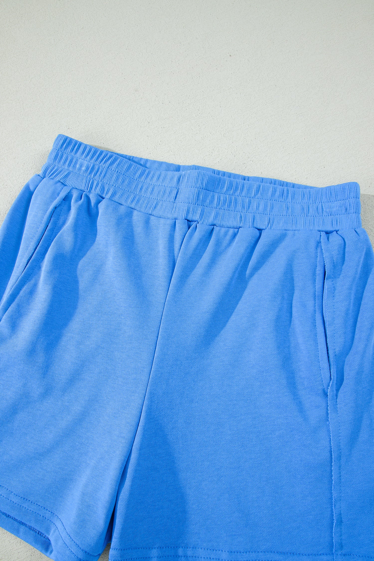 Sky Blue Slim Tank Top Elastic High Waist Shorts 2pcs Outfit – Light Blue