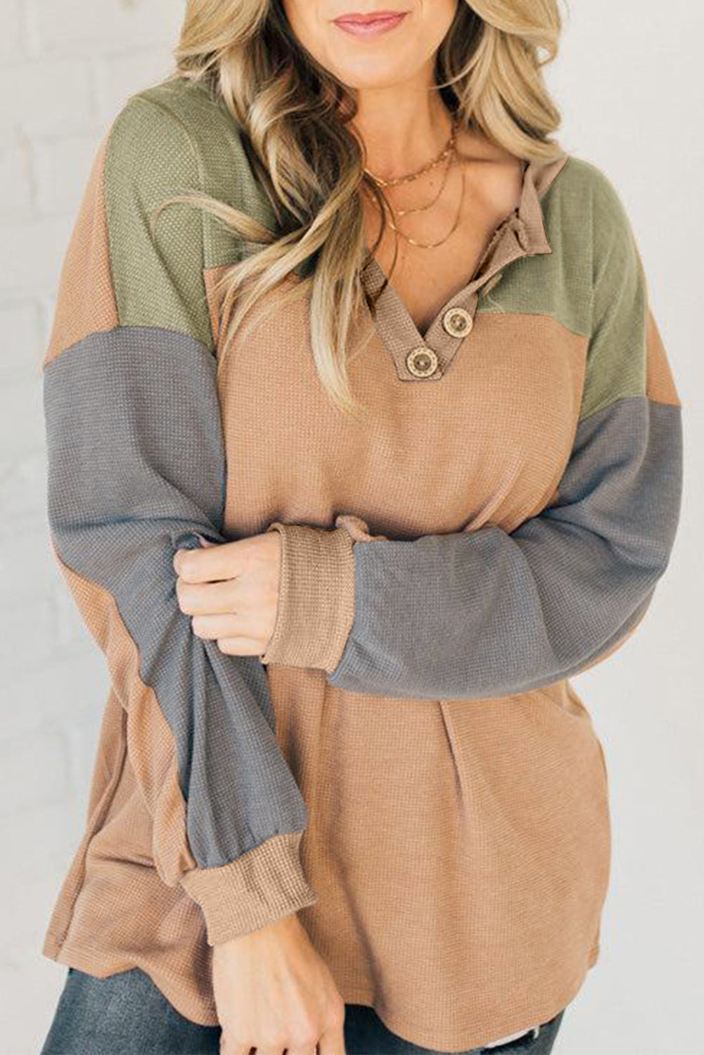 Textured Drop Shoulder Henley Top eAura