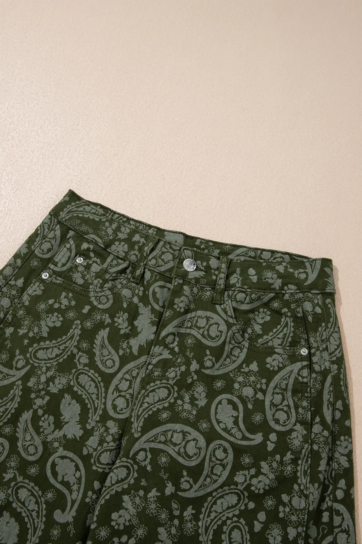 Paisley Print Harem Denim Pants – Green