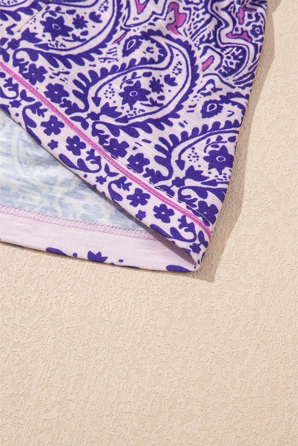 Purple Boho Paisley Print Half Sleeve Shirred Peplum Blouse - eAura