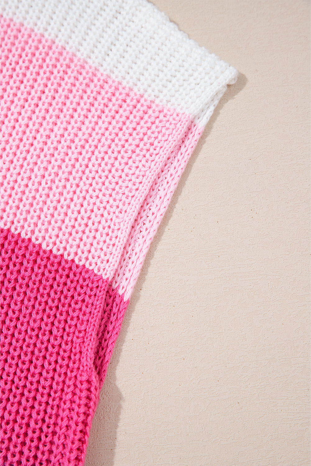 Pink Color Block Notch V Neck Sweater T Shirt eAura