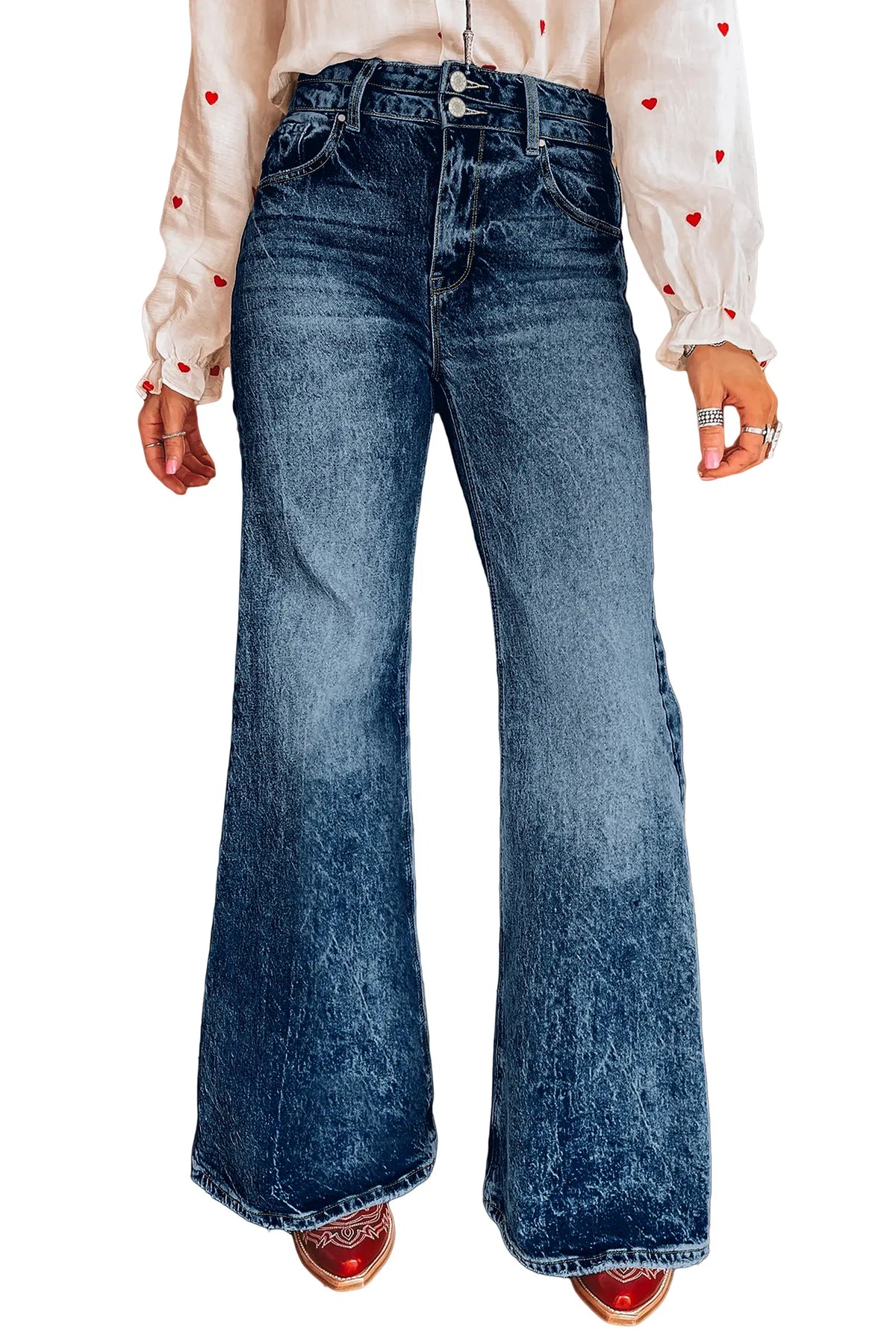 Acid Wash Pocket Detail Flare Jeans – Sail Blue