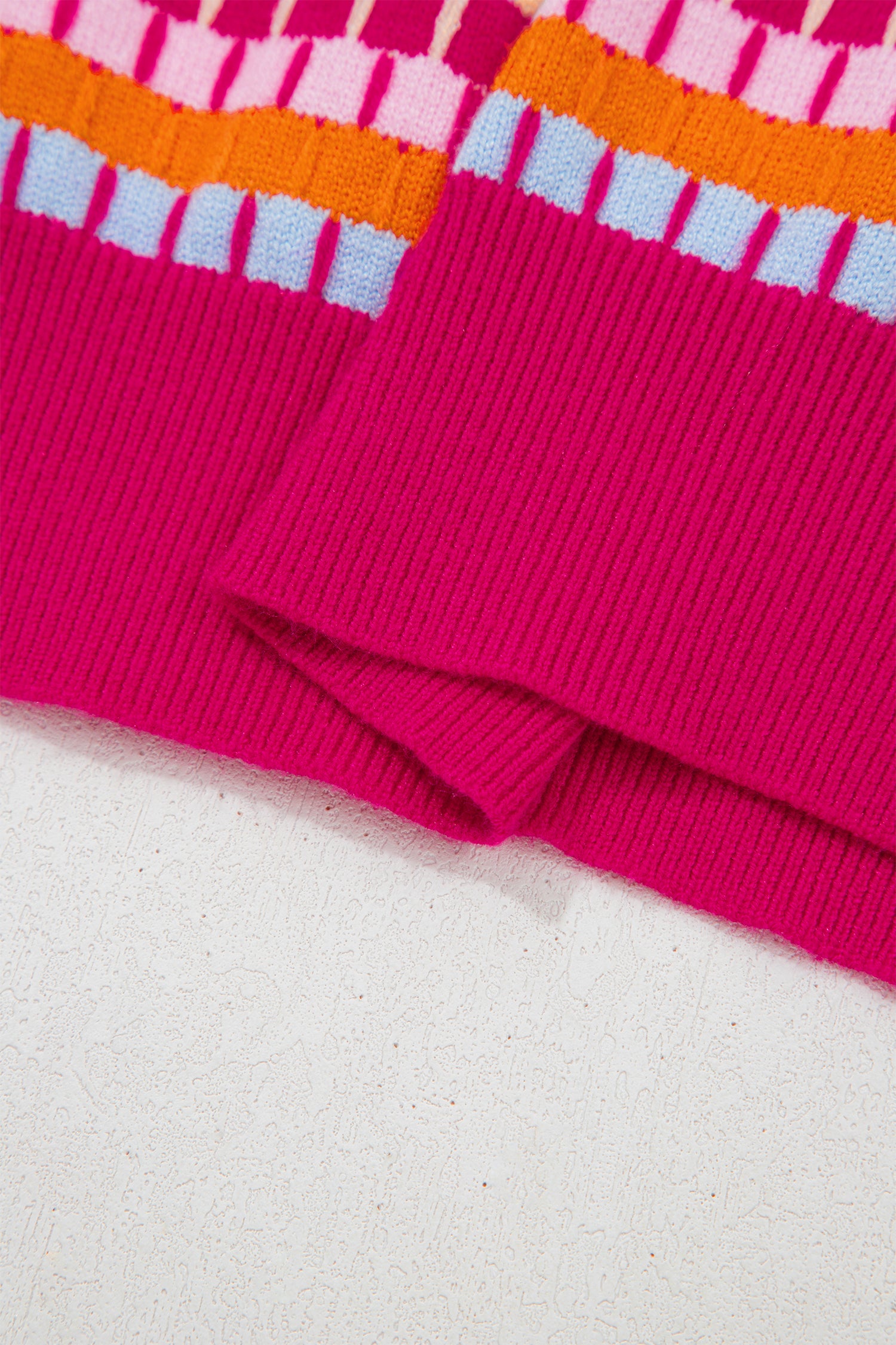Abstract Striped Knit Short Sleeve Sweater