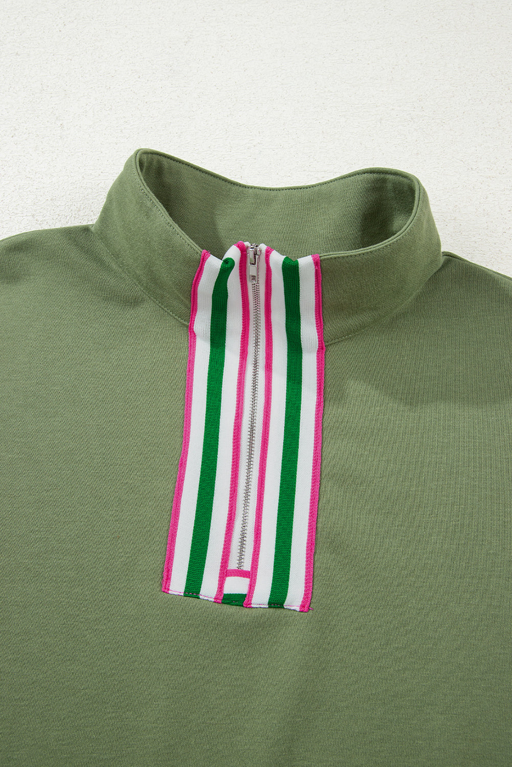 Contrast Striped Patchwork Zip Collar Pullover Sweatshirt eAura