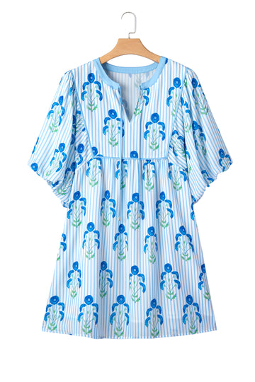 Floral Striped Bubble Short Sleeve Plus Size Dress