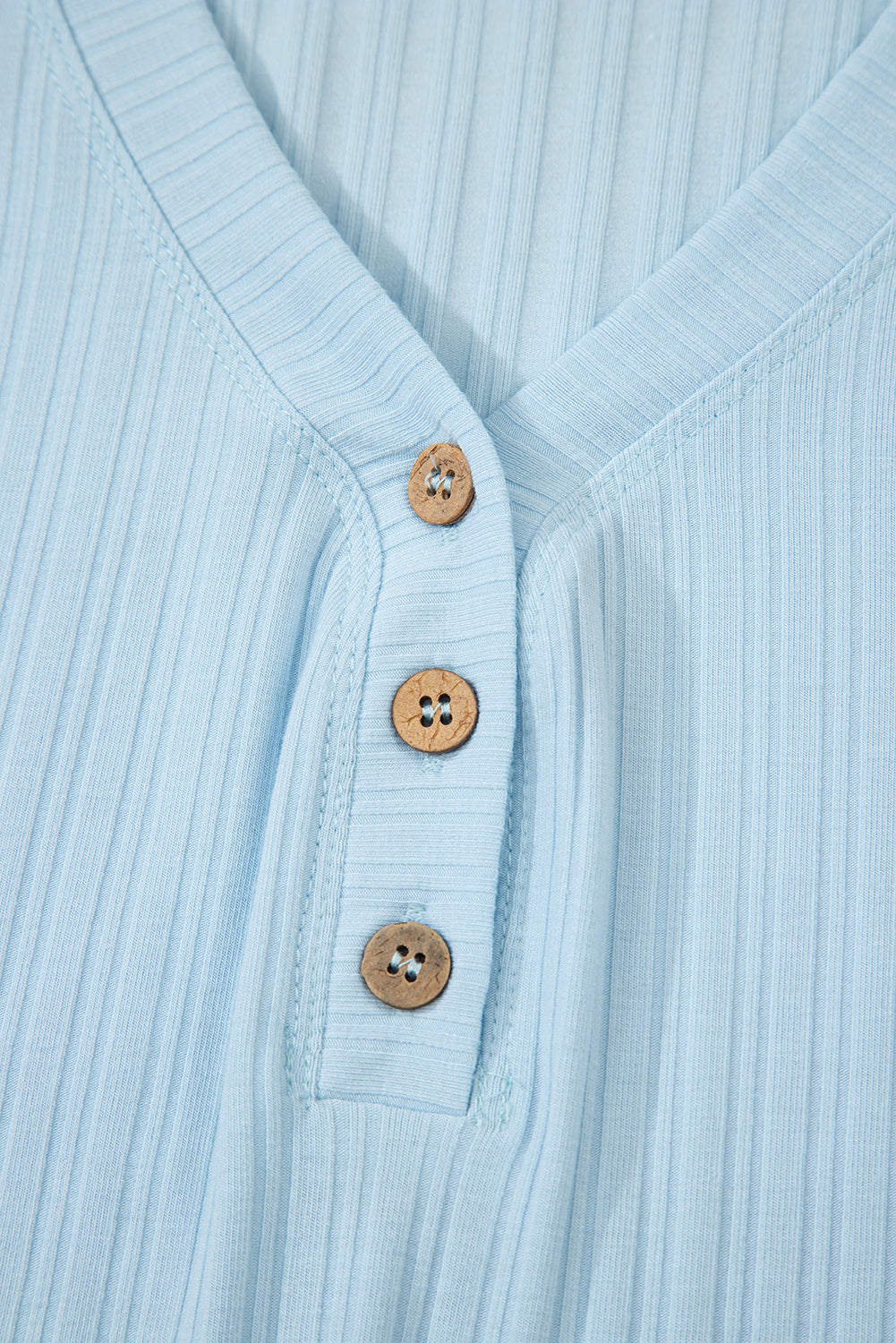 Beau Blue Ribbed Button V Neck Tank Top and Shorts Set - eAura