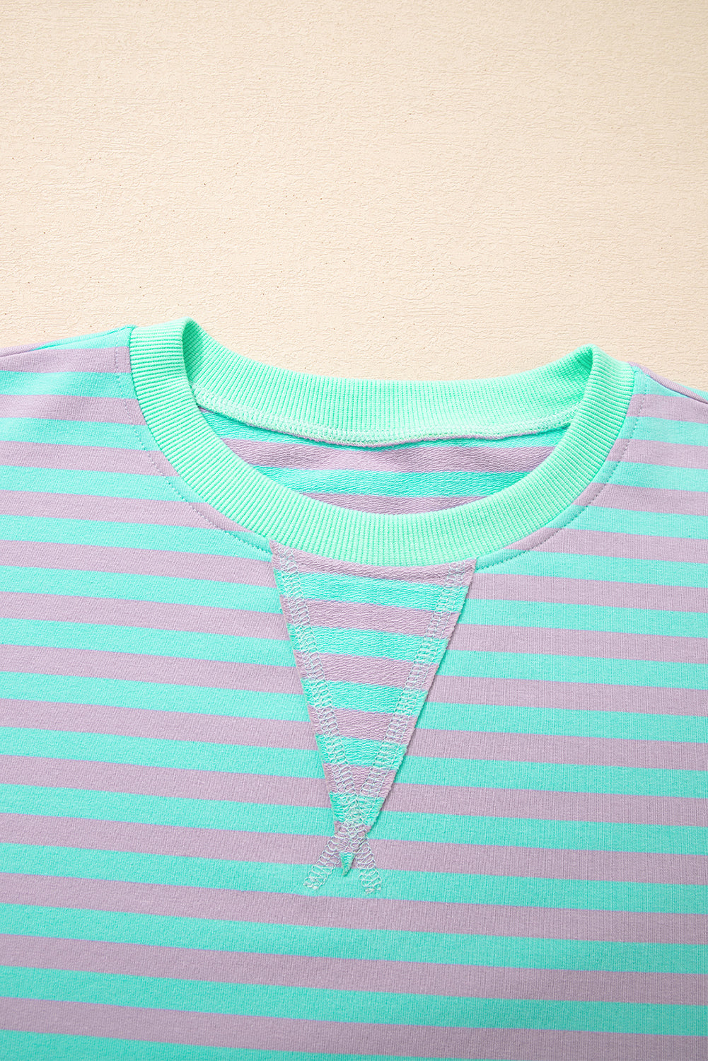 Green Stripe Exposed Seam Contrast Ribbed Trim Boxy Sweatshirt - eAura